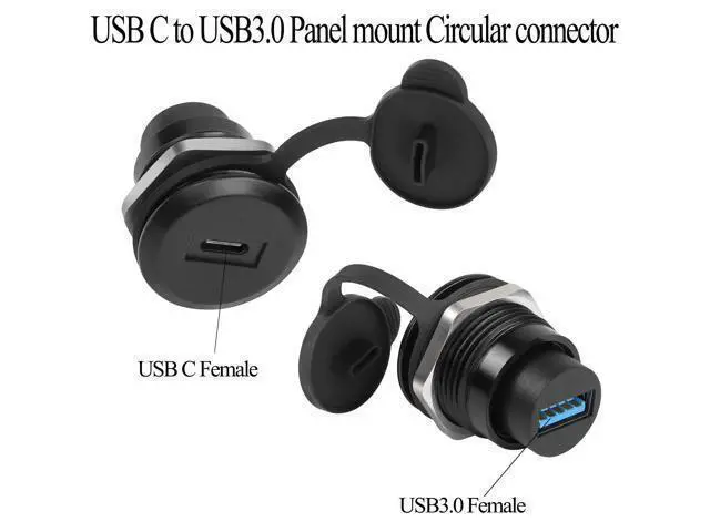 Alt view image 2 of 7 - Vszerda USB C to USB 3.0 Embedded Threaded Fixed Adapter 5Gbps USB C Female to USB 3.0 Female Panel Mount Round Connector with Waterproof Dust Cap