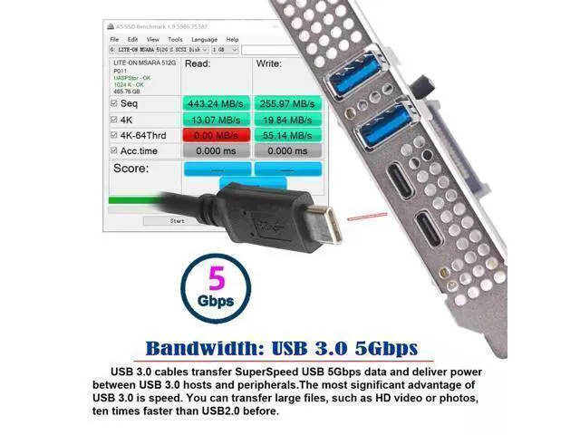 Alt view image 2 of 7 - Vszerda USB3.1 Gen1 5Gbps Dual Type-A & Type-C USB-C Female to PCI-E Card Adapter USB PCI-E Express 1x uPD720201 with Low Profile Bracket