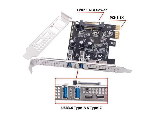 Alt view image 3 of 7 - Vszerda USB3.1 Gen1 5Gbps Dual Type-A & Type-C USB-C Female to PCI-E Card Adapter USB PCI-E Express 1x uPD720201 with Low Profile Bracket