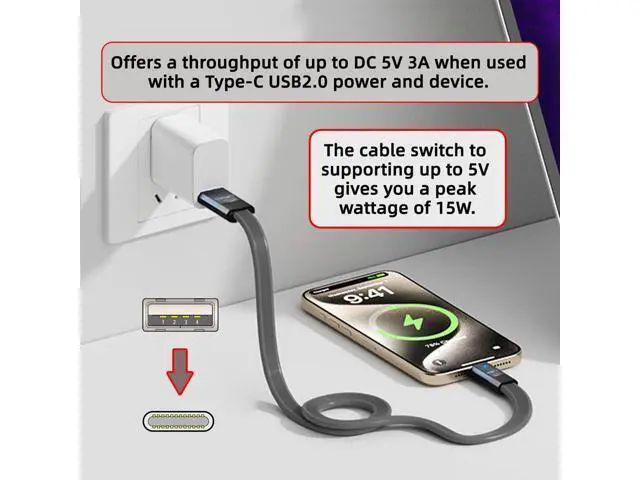 Alt view image 2 of 7 - Vszerda USB3.1 Type-A Male Host to Type-C Male 10Gbps Flat Slim FPC USB-C Data Power Cable 5V3A Compatible with Laptop Phone Disk (100cm)