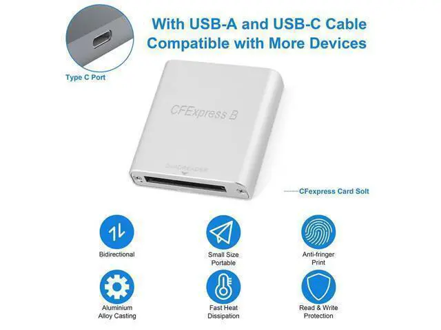 Alt view image 3 of 7 - Vszerda USB3.1 Type-C USB3.0 Type-A to CFE Type-B Slot Card Reader Gen 2 10Gpbs CF Express Extension Adapter with USB C to USB C/USB A Cable