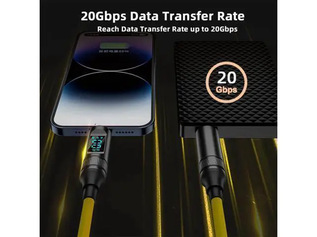 Alt view image 6 of 7 - Vszerda USB-C to USB C 100W 20Gbps Power & Data Cable with Smart LED Display 8K Type-C Male to Male for Laptop Disk Phone 200cm