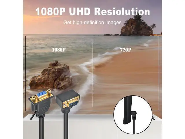 Alt view image 4 of 7 - Vszerda VGA Extension Cable, 90 Degree Up Angle VGA Cable Male to Female Extension Extender Cable 1080P Full HD for PC TV Projector,1.5ft