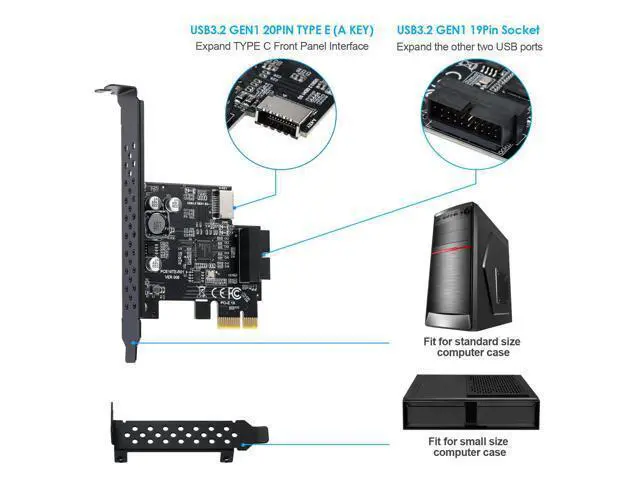 Alt view image 5 of 7 - BEYIMEI PCI-E 1X to USB 3.2 GEN1 5Gbps 20pin Front Panel Header (to Type-c Front Panel Header) + USB 3.0 19Pin Socket Expansion Card,Type-E Internal 20-pin Front Panel Connector Riser Card