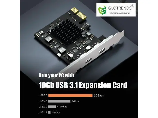 Alt view image 7 of 7 - GLOTRENDS U3142CX1 2-Port 10Gb USB 3.1 Gen2 Type-C to PCIE X1 Expansion Card with ASM 3142 Chip, Regular and Low-profible Bracket