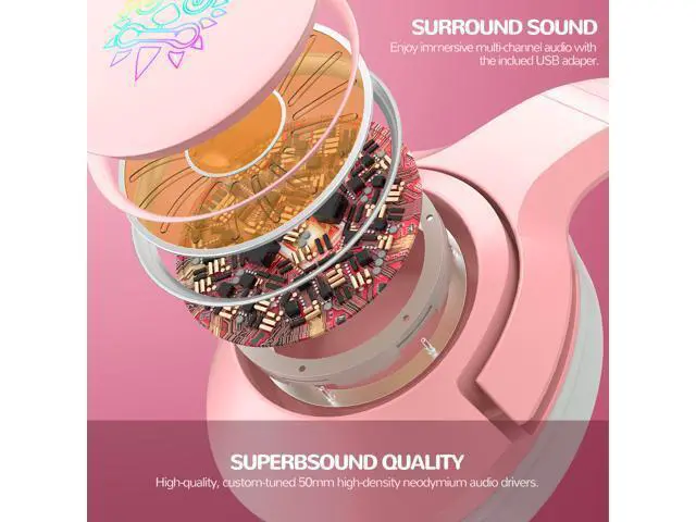 Alt view image 5 of 7 - K9 Gaming Headset with Removable Cat Ears, for PS5, PS4, Nintendo Switch, PC, with Surround Sound, RGB LED Light & Noise Canceling Retractable Microphone