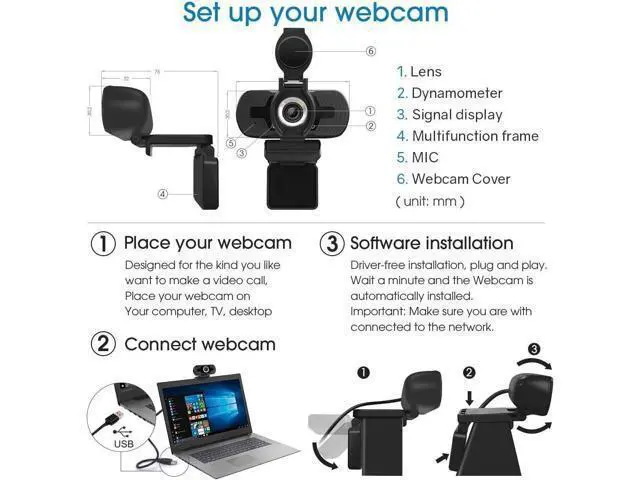 Alt view image 3 of 7 - Webcam with Microphone with Privacy Cover,1080P Full HD Web Camera with Wide View for Live Broadcast,PC Laptop Desktop USB Webcams Computer Video Camera