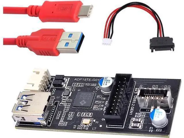 Main image of Type-C USB-C & 19/20Pin Header Splitter to USB 3.0 20Pin & Type-E Dual Ports Female PCBA Type Adapter HUB 5Gbps