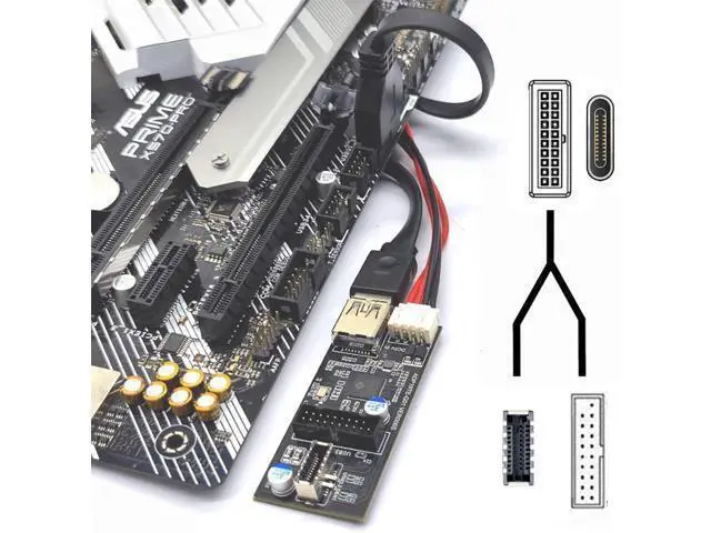 Alt view image 5 of 7 - Type-C USB-C & 19/20Pin Header Splitter to USB 3.0 20Pin & Type-E Dual Ports Female PCBA Type Adapter HUB 5Gbps