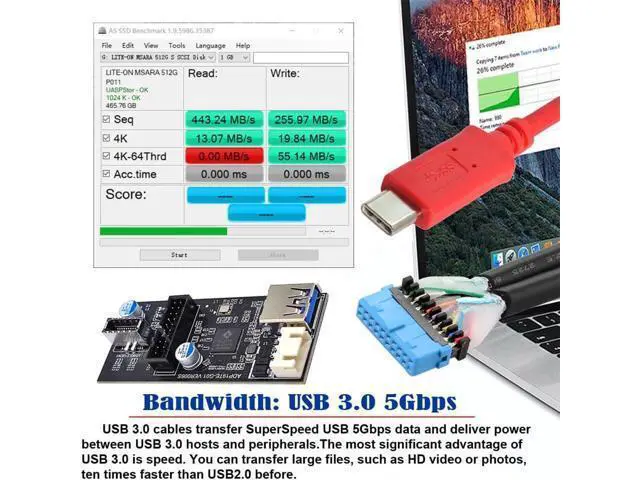 Alt view image 2 of 7 - Type-C USB-C & 19/20Pin Header Splitter to USB 3.0 20Pin & Type-E Dual Ports Female PCBA Type Adapter HUB 5Gbps