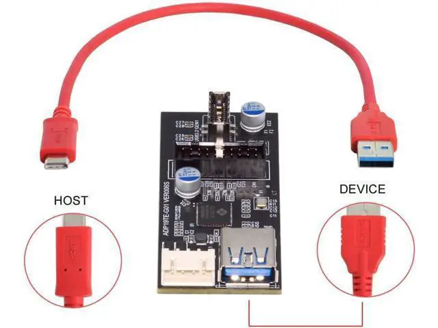 Alt view image 6 of 7 - Type-C USB-C & 19/20Pin Header Splitter to USB 3.0 20Pin & Type-E Dual Ports Female PCBA Type Adapter HUB 5Gbps