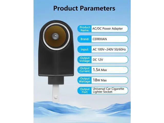 Alt view image 2 of 7 - AC to DC Adapter Wall Plug to 12V 18W Cigarette Lighter Converter 100-240V AC to DC 12 V Cigarette Lighter Adapter, AC/DC Power Converter