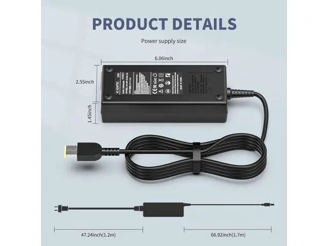 Alt view image 5 of 7 - 135W Laptop Charger Compatible with Lenovo ADL135NDC3A ADL135NLC3A ADL135NDC2A ADL135NLC2A ADL135SCC3A ADL135NCC3A 4X20E50558 4X20E50564 4X20E50569 45N0362 45N0361 AC Adapter Power Supply Cord