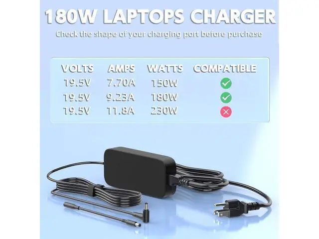 Alt view image 3 of 7 - 180W AC Laptop Charger Compatible with Asus TUF Gaming A15 F15 A17 F17 Series; FX506, FX517, FX706, FX766, FX505, FX566, FX705, FX86, FA506, FA706; ADP-180TB H, ADP-180MB F Power Adapter Supply