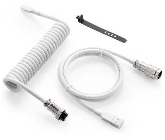 Main image of GUNMJO Pro Custom Coiled USB C Cable for Gaming Keyboard, Double-Sleeved Mechanical Keyboard Cable with Detachable Metal Aviator, 1.5M USB-C to USB-A, White Color