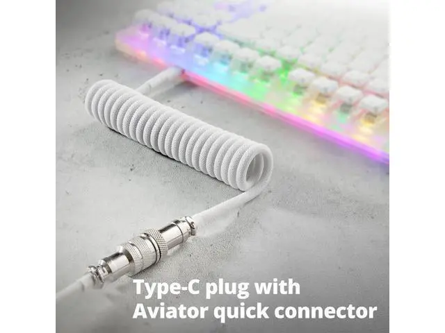 Alt view image 3 of 6 - GUNMJO Pro Custom Coiled USB C Cable for Gaming Keyboard, Double-Sleeved Mechanical Keyboard Cable with Detachable Metal Aviator, 1.5M USB-C to USB-A, White Color