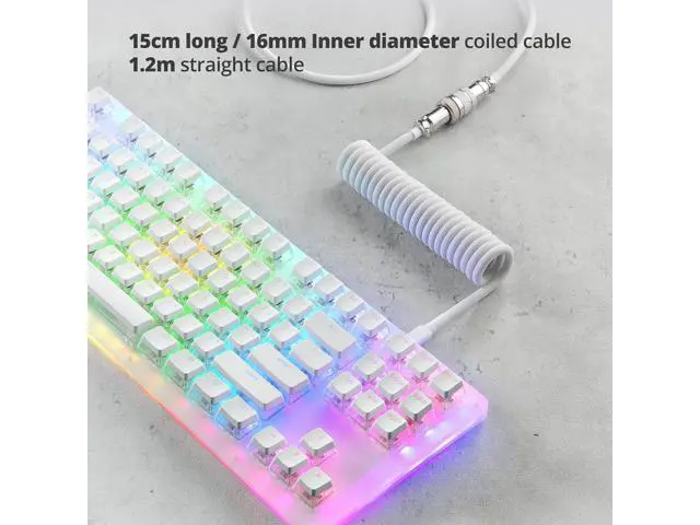 Alt view image 4 of 6 - GUNMJO Pro Custom Coiled USB C Cable for Gaming Keyboard, Double-Sleeved Mechanical Keyboard Cable with Detachable Metal Aviator, 1.5M USB-C to USB-A, White Color