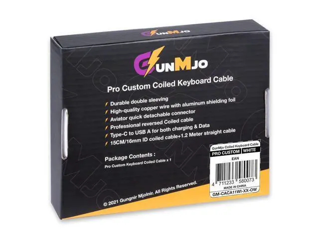 Alt view image 6 of 6 - GUNMJO Pro Custom Coiled USB C Cable for Gaming Keyboard, Double-Sleeved Mechanical Keyboard Cable with Detachable Metal Aviator, 1.5M USB-C to USB-A, White Color