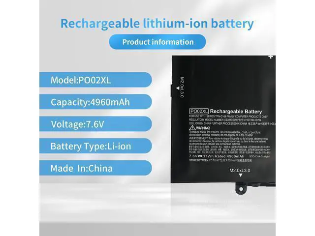 Alt view image 2 of 6 - Hubei PO02XL HSTNN-DB7G TPN-Q166 823908-1C1 823908-2C1 824560-005 HSTNN-IB7G Laptop Battery Compatible with HP Stream 11-R 11-R014WM Pro G2 G3 Series(7.6V 37Wh)