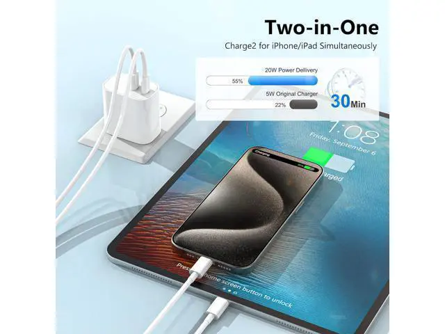 Alt view image 2 of 7 - iPhone 17 16 15 Charger 3-Pack Dual Port USB C Fast Charging Block with 6ft c to c Cable Type C Wall Charger Plug for iPhone 17 Pro Max/17 Pro/17/16 15 Pro Max/16 15 Pro/16 15 (Pure White, 6ft)