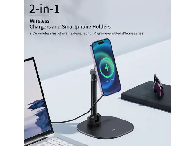 Alt view image 2 of 7 - Magnetic Wireless Charger Phone Stand 360°Rotation Desktop Phone Holder Adjustable Cell Phone Stand for iPhone 17/17pro/16/15/14/13 Series Foldable Wireless Charging Station for Android/AirPod