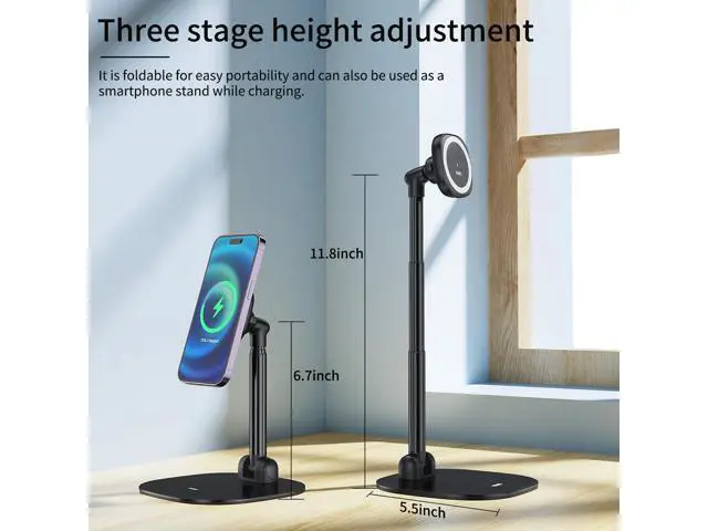 Alt view image 7 of 7 - Magnetic Wireless Charger Phone Stand 360°Rotation Desktop Phone Holder Adjustable Cell Phone Stand for iPhone 17/17pro/16/15/14/13 Series Foldable Wireless Charging Station for Android/AirPod