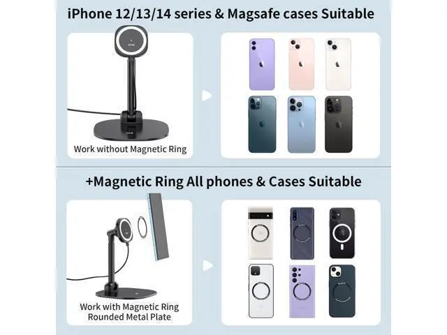 Alt view image 4 of 7 - Magnetic Wireless Charger Phone Stand 360°Rotation Desktop Phone Holder Adjustable Cell Phone Stand for iPhone 17/17pro/16/15/14/13 Series Foldable Wireless Charging Station for Android/AirPod