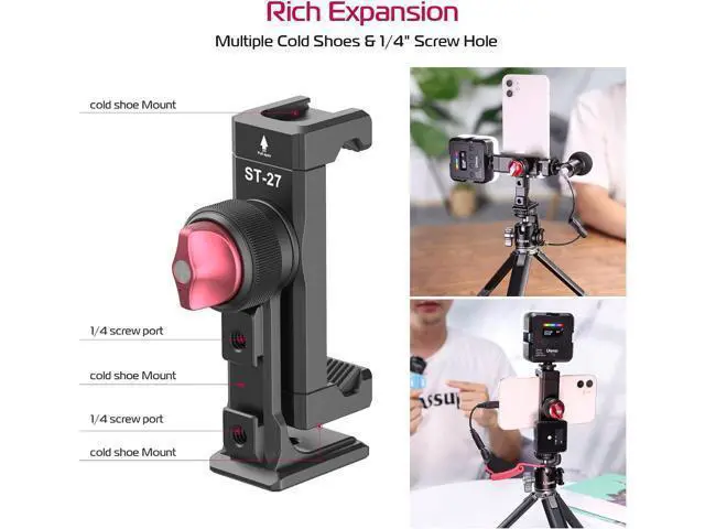 Alt view image 3 of 7 - Metal Phone Tripod Mount 3 Cold Shoes & Arca Port, 360° Smartphone Tripod Adapter for iPhone 17 16 15 Cell Phone Stand Holder for Desktop Video Live Streaming Vlogging Rig