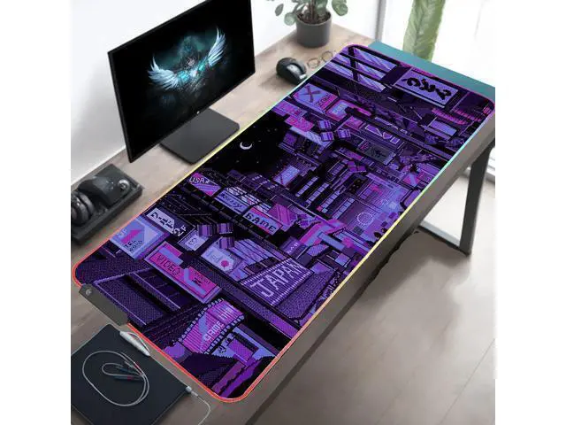 Alt view image 2 of 7 - Anime Gifts Purple Japanese Anime Night City Extra Large Thick RGB Mousepad Led Mouse pad Gaming Kawaii Mouse pad Anime Led Desk mat Anime Stuff Gamer Mouse Mat Led Laptop Pad Mat Keyboard HG