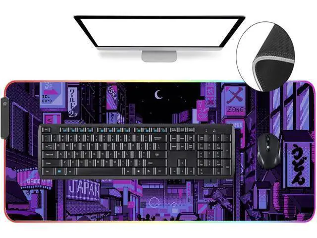 Alt view image 3 of 7 - Anime Gifts Purple Japanese Anime Night City Extra Large Thick RGB Mousepad Led Mouse pad Gaming Kawaii Mouse pad Anime Led Desk mat Anime Stuff Gamer Mouse Mat Led Laptop Pad Mat Keyboard HG