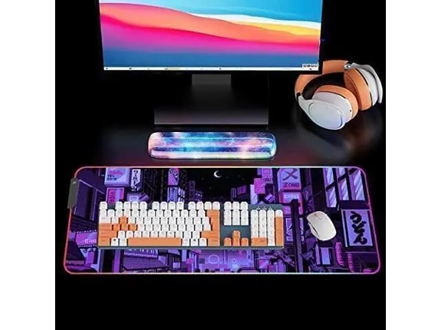 Alt view image 6 of 7 - Anime Gifts Purple Japanese Anime Night City Extra Large Thick RGB Mousepad Led Mouse pad Gaming Kawaii Mouse pad Anime Led Desk mat Anime Stuff Gamer Mouse Mat Led Laptop Pad Mat Keyboard HG