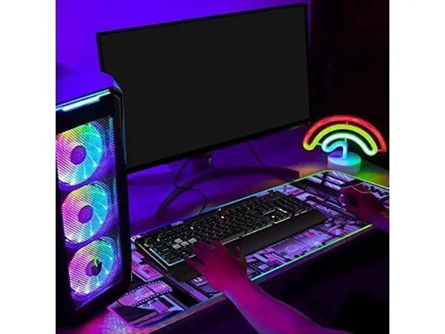 Alt view image 7 of 7 - Anime Gifts Purple Japanese Anime Night City Extra Large Thick RGB Mousepad Led Mouse pad Gaming Kawaii Mouse pad Anime Led Desk mat Anime Stuff Gamer Mouse Mat Led Laptop Pad Mat Keyboard HG