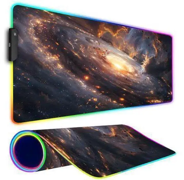 Main image of Armanza RGB Gaming Mouse Pad, Large Mousepad with Led Light, Gaming Accessories Keyboard Pad for Desk, Non-Slip Rubber Base Big Mouse Mat for Gamer, 31.5 X 11.8 Inch, Golden Galaxy