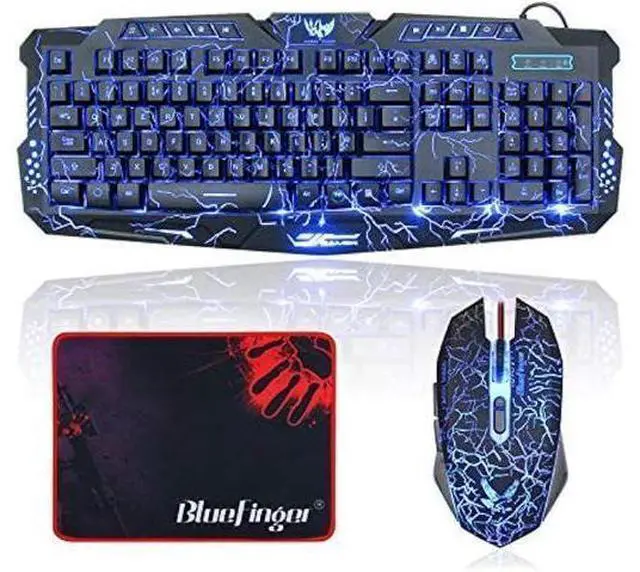 Main image of BlueFinger Gaming Keyboard and Mouse,USB Wired Backlit Gaming Mouse and Keyboard Combo,Letters Glow, 3 Color Crack Backlit,Illumination Keyboard and Mouse Set for Game and Work