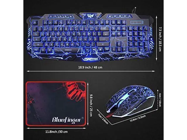 Alt view image 7 of 7 - BlueFinger Gaming Keyboard and Mouse,USB Wired Backlit Gaming Mouse and Keyboard Combo,Letters Glow, 3 Color Crack Backlit,Illumination Keyboard and Mouse Set for Game and Work