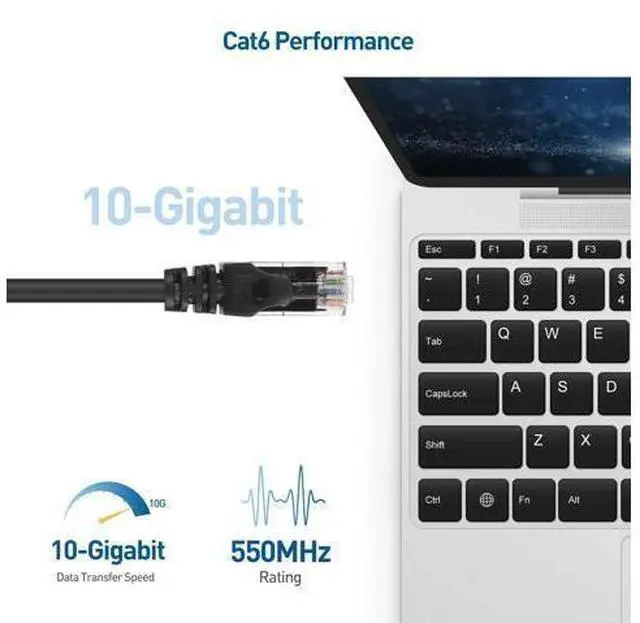 Alt view image 2 of 7 - Cable Matters 10Gbps 10-Pack Snagless Cat 6 Ethernet Cable 14 ft (Cat 6 Cable, Cat6 Cable, Internet Cable, Network Cable) in Black