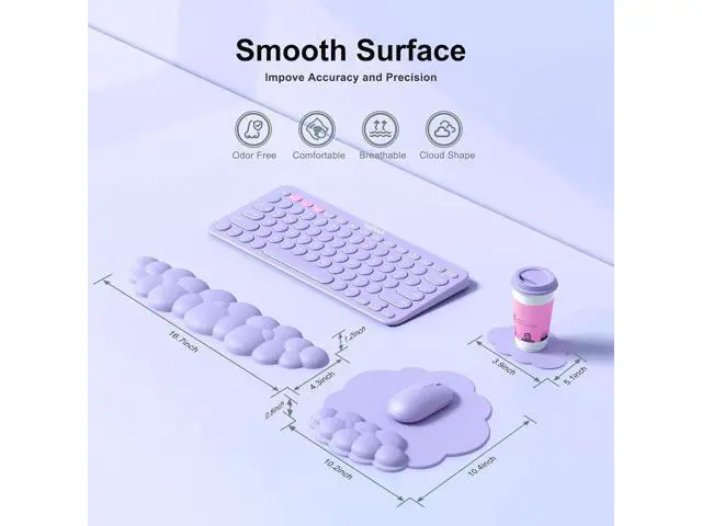 Alt view image 6 of 7 - Cloud Mouse Pad with Wrist Rest Cloud Keyboard Wrist Rest Mouse Pad Wrist Support Ergonomic Keyboard Mouse Wrist Support (Purple)