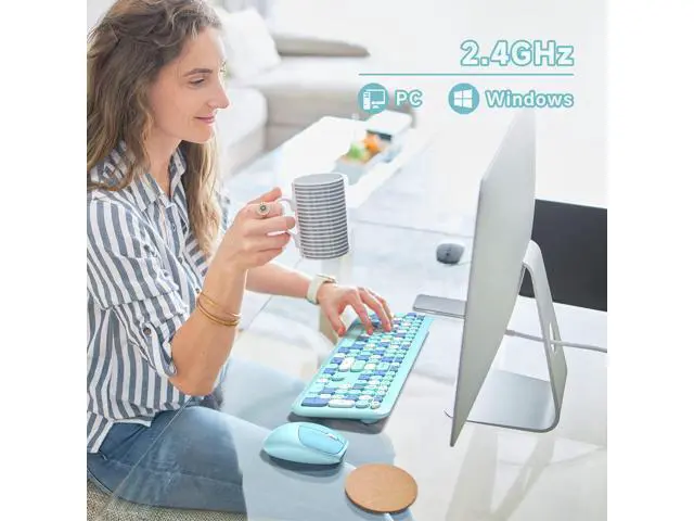 Alt view image 3 of 7 - Dilter Wireless Keyboard and Mouse Combo, 2.4G Slim Full-Sized Office Keyboard and Mouse for PC Computer Desktop Laptops Windows (Blue Colorful)