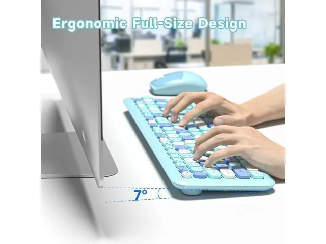 Alt view image 4 of 7 - Dilter Wireless Keyboard and Mouse Combo, 2.4G Slim Full-Sized Office Keyboard and Mouse for PC Computer Desktop Laptops Windows (Blue Colorful)