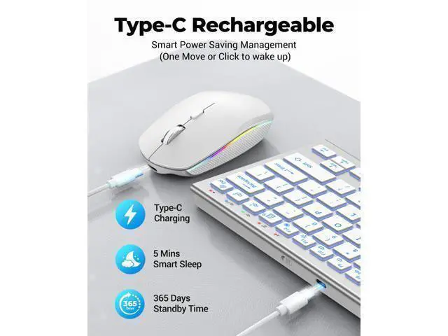 Alt view image 5 of 7 - FENISIO Keyboard and Mouse, Bluetooth Slim Compact Keyboard Wireless, Scissor Switch Keyboard and Silent USB Mouse, Rechargeable Keyboard Mouse Combo for PC Laptop iPad Mac