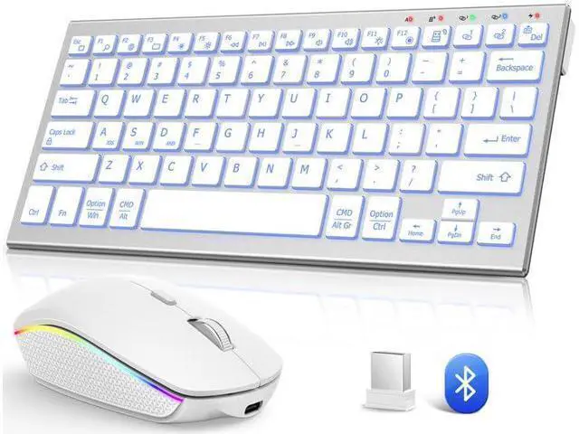 Alt view image 6 of 7 - FENISIO Keyboard and Mouse, Bluetooth Slim Compact Keyboard Wireless, Scissor Switch Keyboard and Silent USB Mouse, Rechargeable Keyboard Mouse Combo for PC Laptop iPad Mac