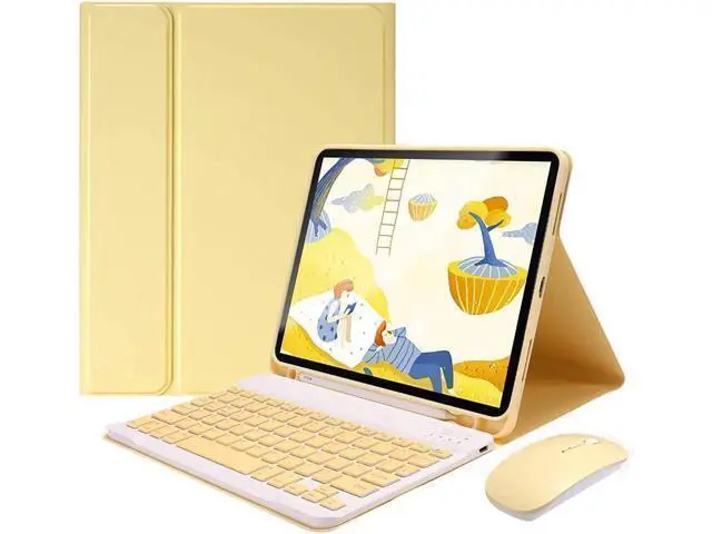 Alt view image 6 of 7 - iPad 10.2 Keyboard Case with Mouse, Case for iPad 9th Gen 2021/8th 2020/7th 2019/iPad Air 3/iPad Pro 10.5 with Keyboard and Mouse, Detachable Magnetic Keyboard Cover with Pencil Holder (Yellow)