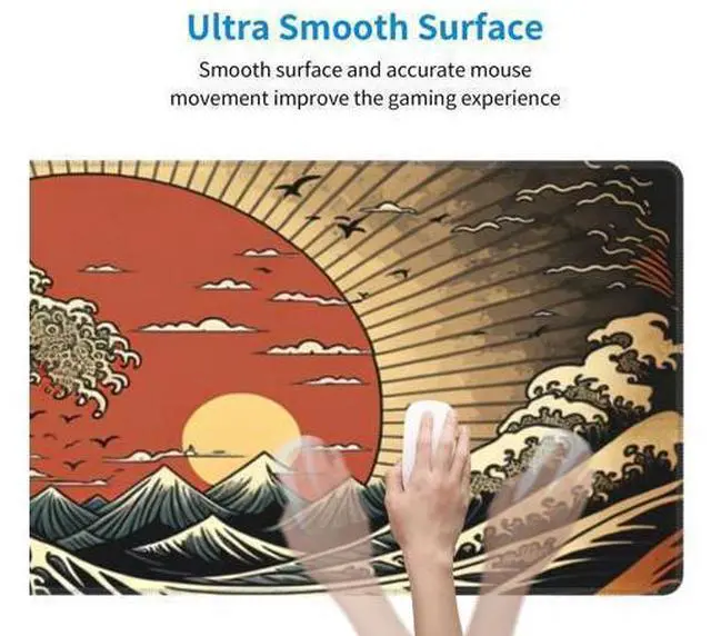 Alt view image 4 of 7 - Japanese Wave Raising Sun Gaming Mouse Pad XL, Large Non Slip Rubber Mousepad, Stitched Edges Mouse Pads, Long Extended Mouse Pad,31.5'' X 11.8''