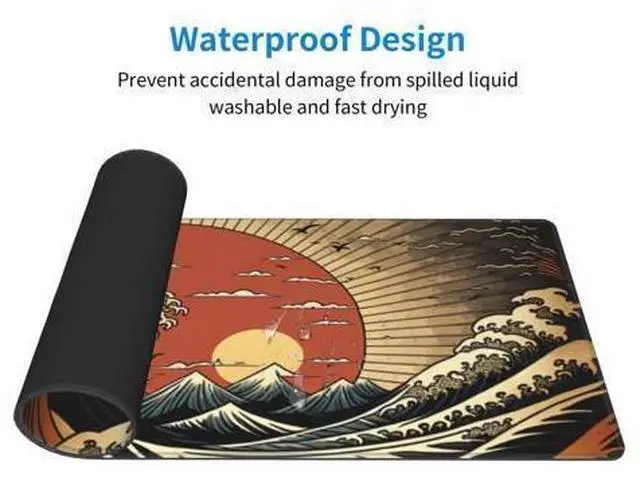 Alt view image 3 of 7 - Japanese Wave Raising Sun Gaming Mouse Pad XL, Large Non Slip Rubber Mousepad, Stitched Edges Mouse Pads, Long Extended Mouse Pad,31.5'' X 11.8''