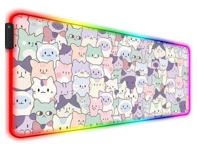 Main image of JIANG100 RGB Cute Pink Cat Gaming Desk Mat, Computer Keyboard Large Extended Kawaii Pastel Cat LED Mouse Pad for Office and Home, 31.5x11.8 Inches, XL