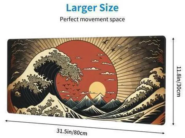 Alt view image 7 of 7 - Japanese Wave Raising Sun Gaming Mouse Pad XL, Large Non Slip Rubber Mousepad, Stitched Edges Mouse Pads, Long Extended Mouse Pad,31.5'' X 11.8''