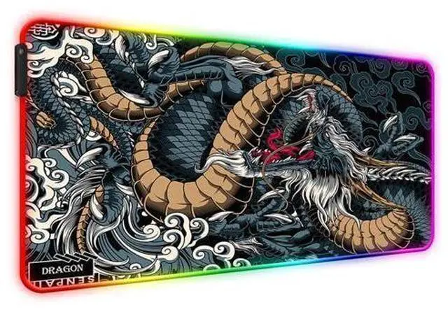 Main image of JIANG100 RGB Dragon LED Gaming Mouse Pad, Large Light Up PC Mousepad, Long Glowing Computer Laptop and Keyboard Mat for Desk