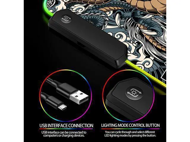 Alt view image 4 of 7 - JIANG100 RGB Dragon LED Gaming Mouse Pad, Large Light Up PC Mousepad, Long Glowing Computer Laptop and Keyboard Mat for Desk
