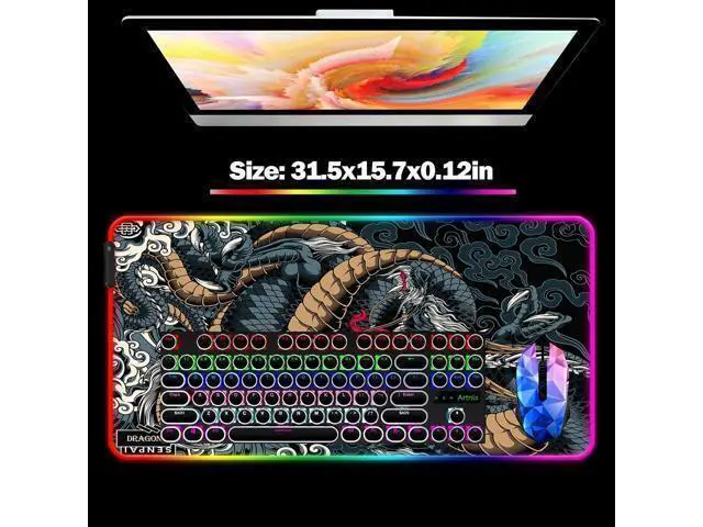 Alt view image 5 of 7 - JIANG100 RGB Dragon LED Gaming Mouse Pad, Large Light Up PC Mousepad, Long Glowing Computer Laptop and Keyboard Mat for Desk