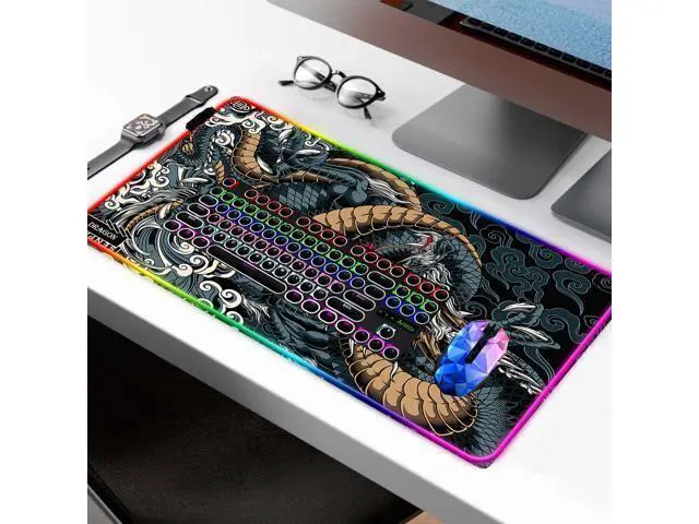 Alt view image 2 of 7 - JIANG100 RGB Dragon LED Gaming Mouse Pad, Large Light Up PC Mousepad, Long Glowing Computer Laptop and Keyboard Mat for Desk